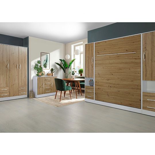 PRESTIGE NEW 01 šatní skříň, bílá/dub artisan/úchyt bílá