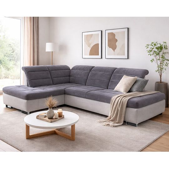 ROMANTIKA rohová sedací souprava, pravá, sv. šedá Trenza 3/Trenza 2