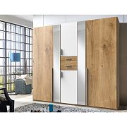 OTAVA D20 - 244 šatní skříň + okrasná lišta, dub planket/bílá/zrcadlo