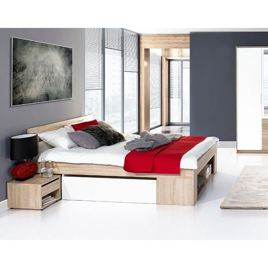 MARAJO 09 postel 160 cm + 2 noční stolky, dub sonoma/bílá