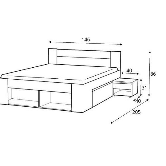 MARAJO 09 postel 160 cm + 2 noční stolky, dub sonoma/bílá