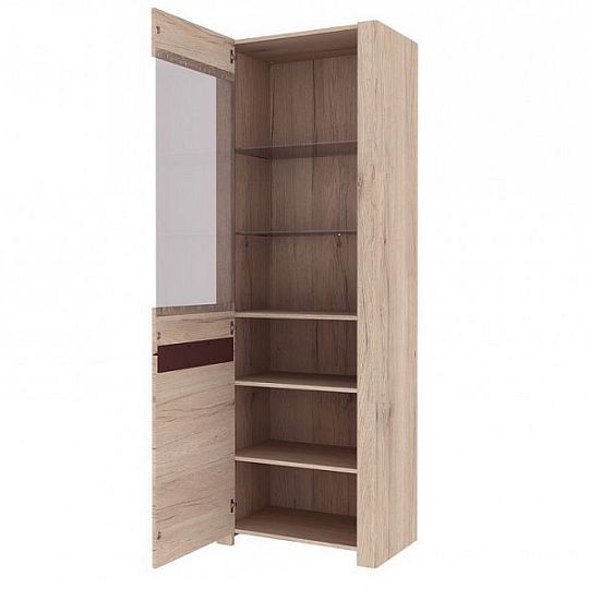 Desiré new 01 vitrína L/P, úzká/vysoká, dub san remo/hnědá