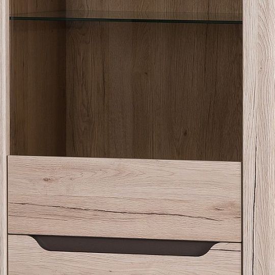 Desiré new 01 vitrína L/P, úzká/vysoká, dub san remo/hnědá