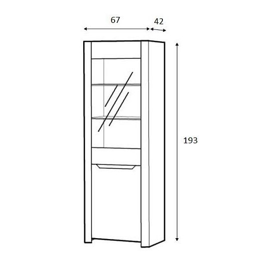 Desiré new 01 vitrína L/P, úzká/vysoká, dub san remo/hnědá
