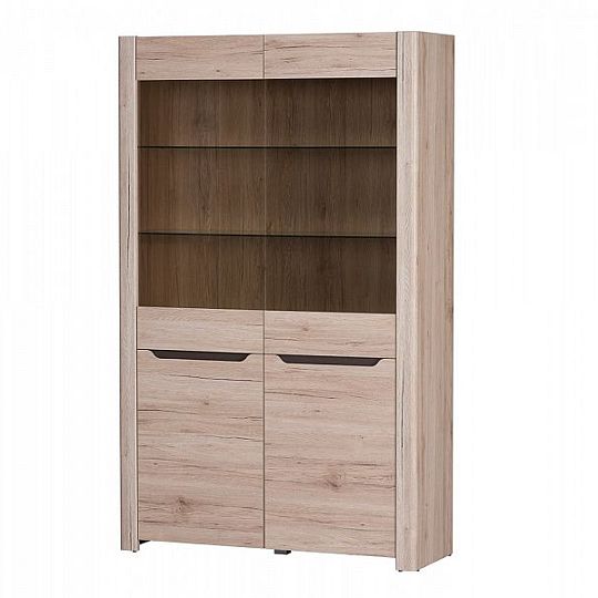 DESIRE NEW 02 vitrína, široká/vysoká, dub san remo/hnědá