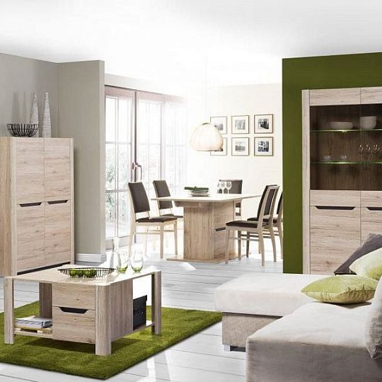 DESIRE NEW 02 vitrína, široká/vysoká, dub san remo/hnědá