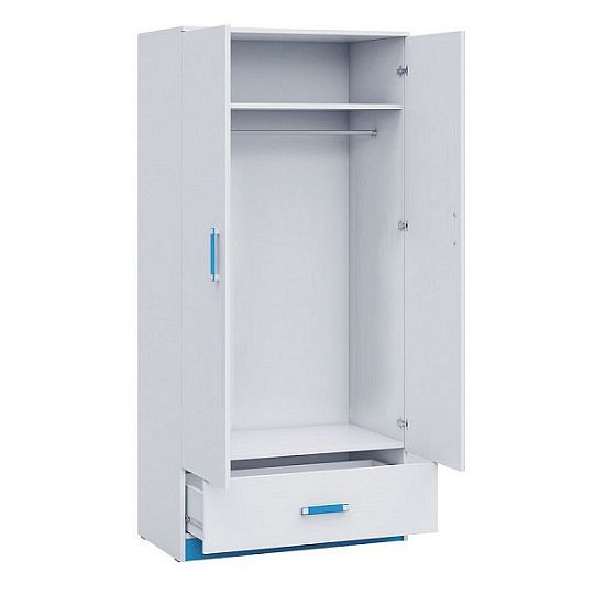 TRUFEL 1 šatní skříň, bílá/tyrkys