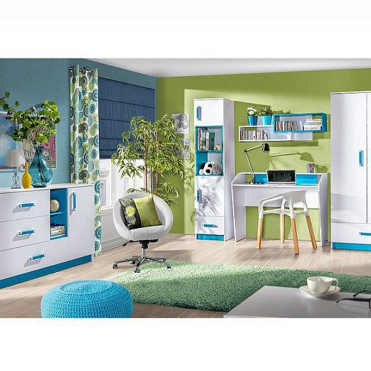 TRUFEL 1 šatní skříň, bílá/tyrkys