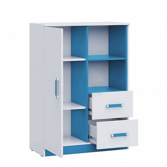 TRUFEL 6 Komoda 90 vysoká, bílá/tyrkys