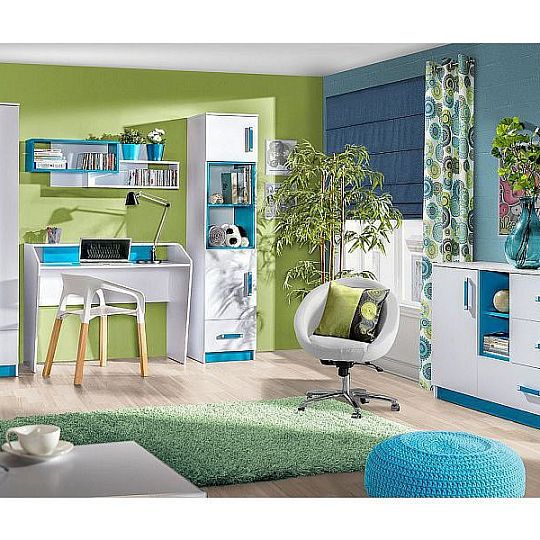 TRUFEL 8 Komoda 90 bílá/tyrkys