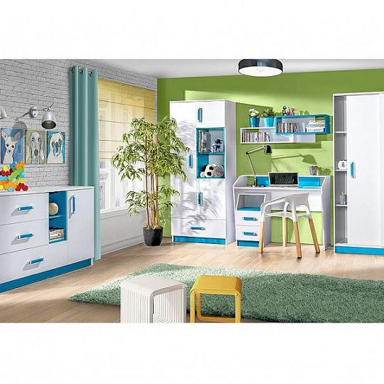 TRUFEL 14 šatní skříň, bílá/tyrkys