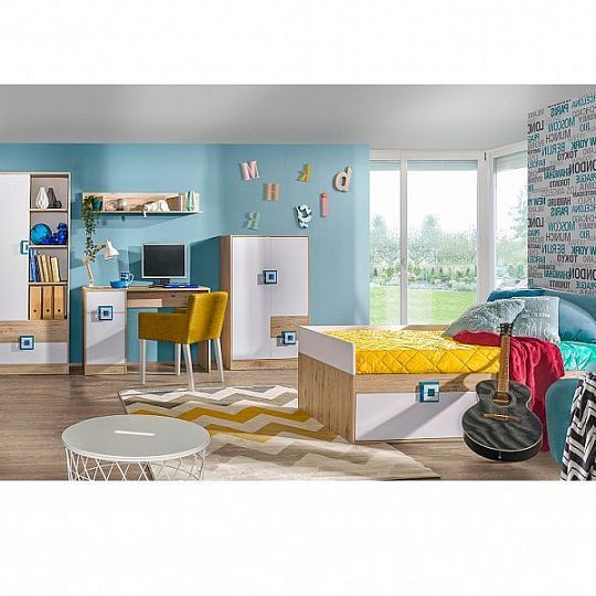 NIKOS 6 Regál 40 vysoký,bílá/dub jasný-úchytka tyrkys