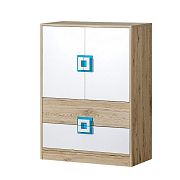 NIKOS 9 Komoda 80 bílá/dub jasný-úchyt tyrkys