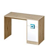 NIKOS 10 psací stůl, bílá/dub jasný - úchyt tyrkys