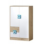 NIKOS 7 Komoda 80 vysoká, bílá/dub jasný-úchyt tyrkys