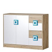 NIKOS 8 Komoda 120 bílá/dub jasný-úchyt tyrkys