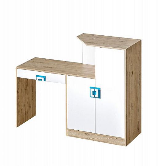 NIKOS 11 psací stůl, bílá/dub jasný - úchyt tyrkys