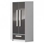 GOLIÁŠ 2 rohová šatní skříň, bílá/šedá - úchyt bílá