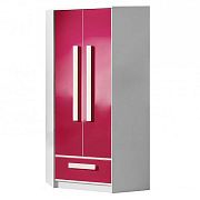 GOLIÁŠ 2 rohová šatní skříň, bílá/růžová - úchyt bílá