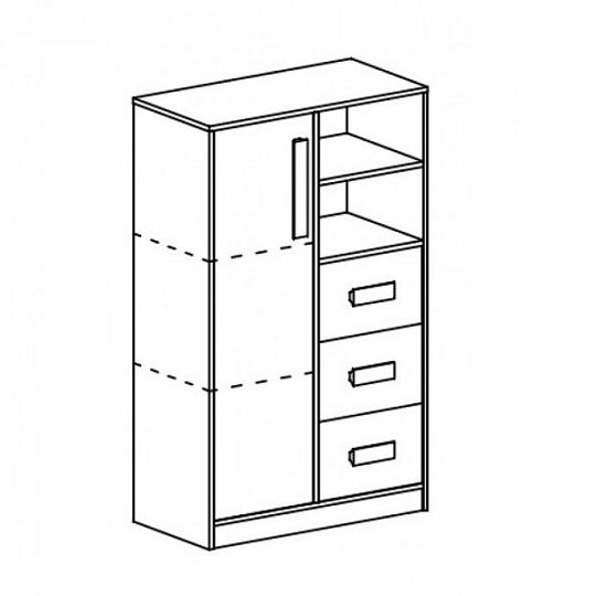 GOLIÁŠ 5  Komoda  vysoká, bílá/tyrkys - úchyt bílá