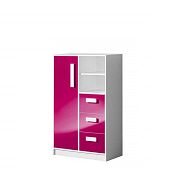 GOLIÁŠ 5 Komoda  vysoká, bílá/růžová - úchyt bílá