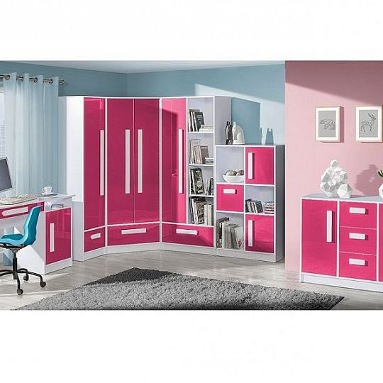 GOLIÁŠ 5 Komoda  vysoká, bílá/růžová - úchyt bílá