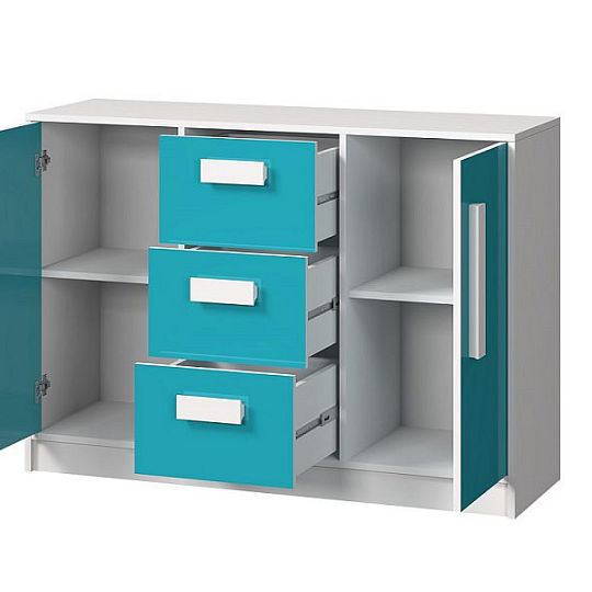 GOLIÁŠ 6 Komoda, bílá/tyrkys - úchyt bílá