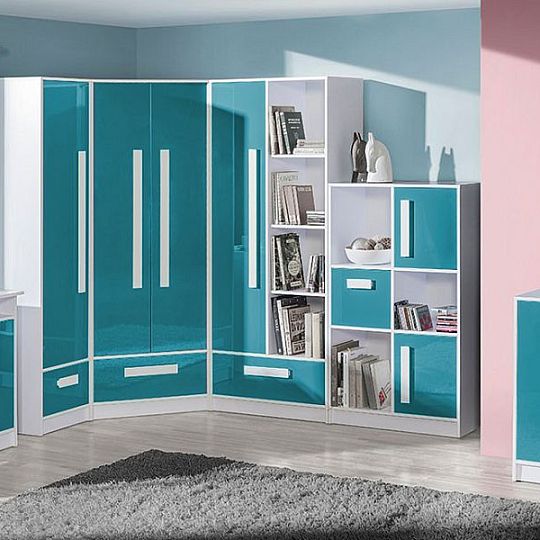 GOLIÁŠ 6 Komoda, bílá/tyrkys - úchyt bílá