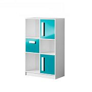 GOLIÁŠ 7 Komoda vysoká bílá/tyrkys - úchyt bílý