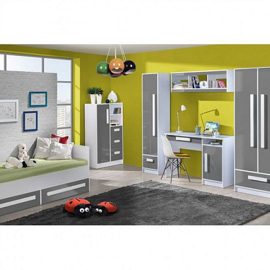 GOLIÁŠ 7 Komoda vysoká bílá/šedá - úchyt bílý