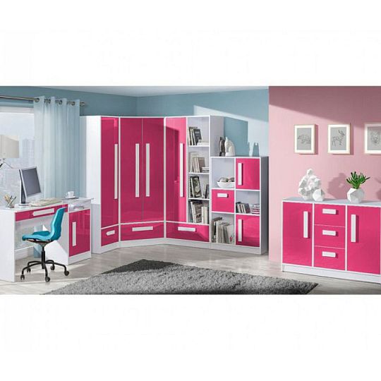 GOLIÁŠ 9 Psací stůl bílá/růžová - úchyt bílá