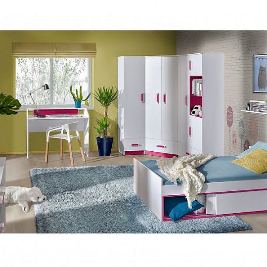 TRUFEL 14 šatní skříň, bílá/růžová