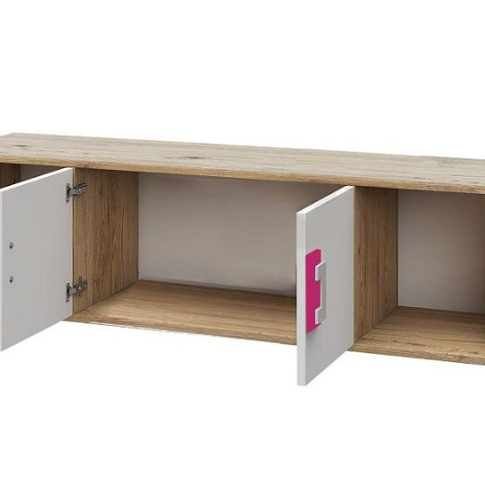 NIKOS 12 závěsná skříňka, bílá/dub jasný - úchytka růžová