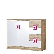 NIKOS 8 komoda 120, bílá/dub jasný - úchytka růžová