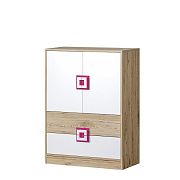 NIKOS 9 Komoda 80, bílá/dub jasný - úchytka růžová