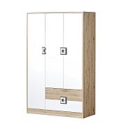 NIKOS 3 šatní skříň 120,  bílá/dub jasný- úchyt šedá