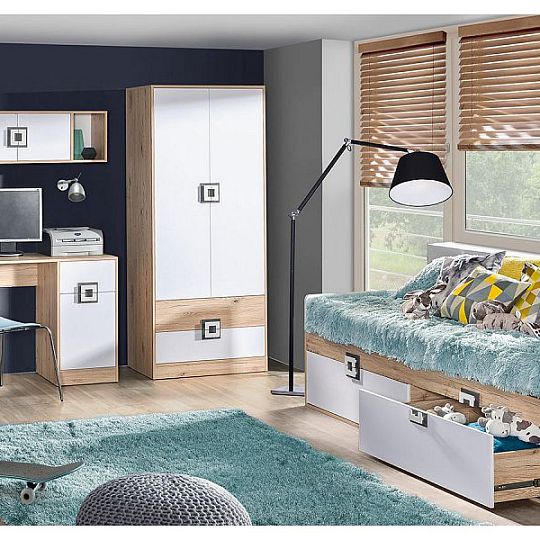 NIKOS 5 Regál 40 vysoký plný, bílá/dub jasný-úchytka šedá