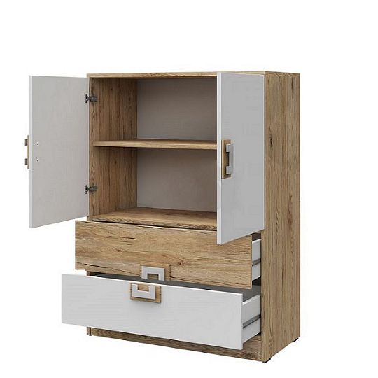 NIKOS 9 Komoda 80 bílá/dub jasný-úchyt šedá