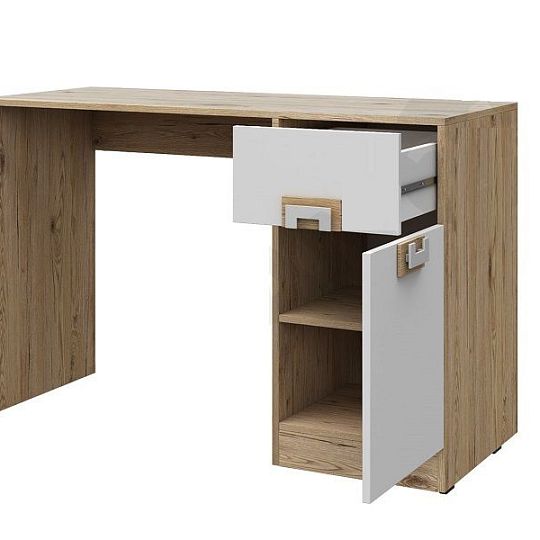 NIKOS 10 psací stůl, bílá/dub jasný - úchyt bílá