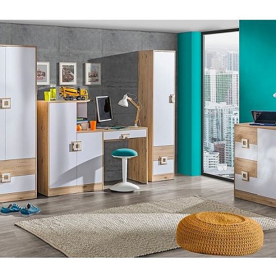 NIKOS 10 psací stůl, bílá/dub jasný - úchyt bílá