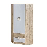 NIKOS 2 rohová šatní skříň, bílá/dub jasný - úchyt bílý