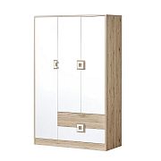 NIKOS 3 šatní skříň 120,  bílá/dub jasný - úchyt bílá