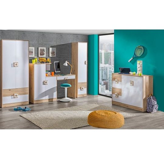 NIKOS 4 Skříň 80, bílá/dub jasný - úchytka bílá