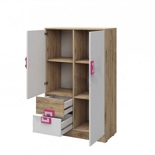 NIKOS 7 Komoda 80 vysoká, bílá/dub jasný - úchyt bílá