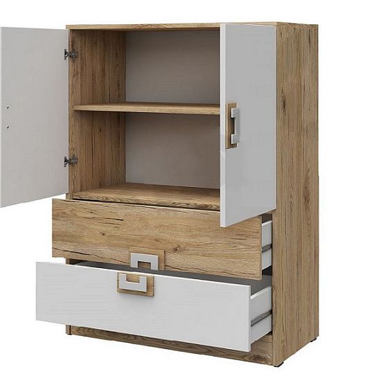 NIKOS 9 Komoda 80 bílá/dub jasný - úchyt bílý