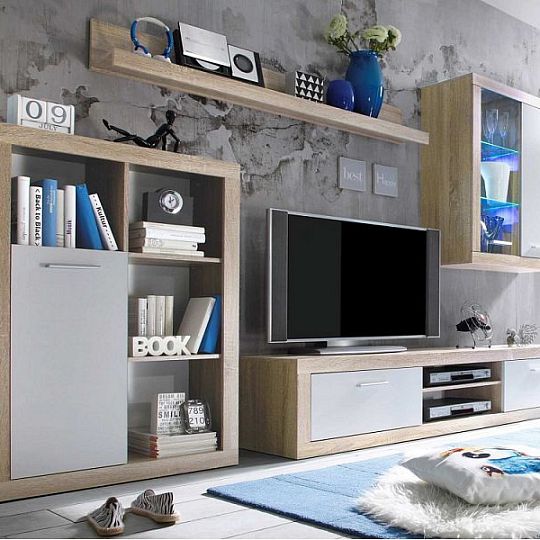 Sany obývací stěna, dub sonoma/bílá + LED osvětlení