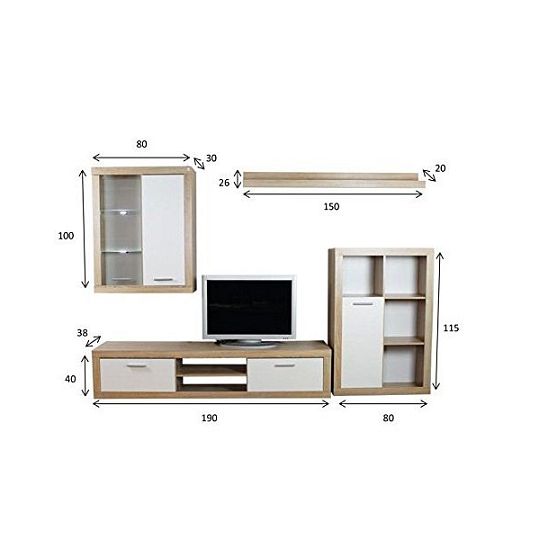 Sany obývací stěna, dub sonoma/bílá + LED osvětlení