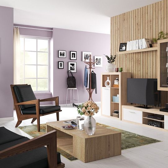 Sany obývací stěna, dub sonoma/bílá + LED osvětlení