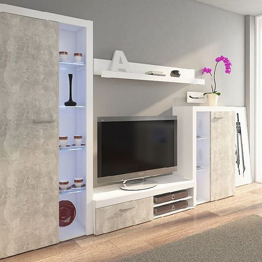 ROBBEN obývací stěna, beton/bílá