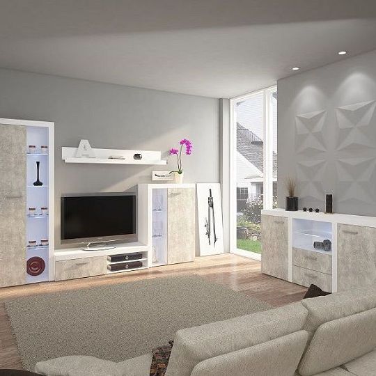 ROBBEN obývací stěna, beton/bílá